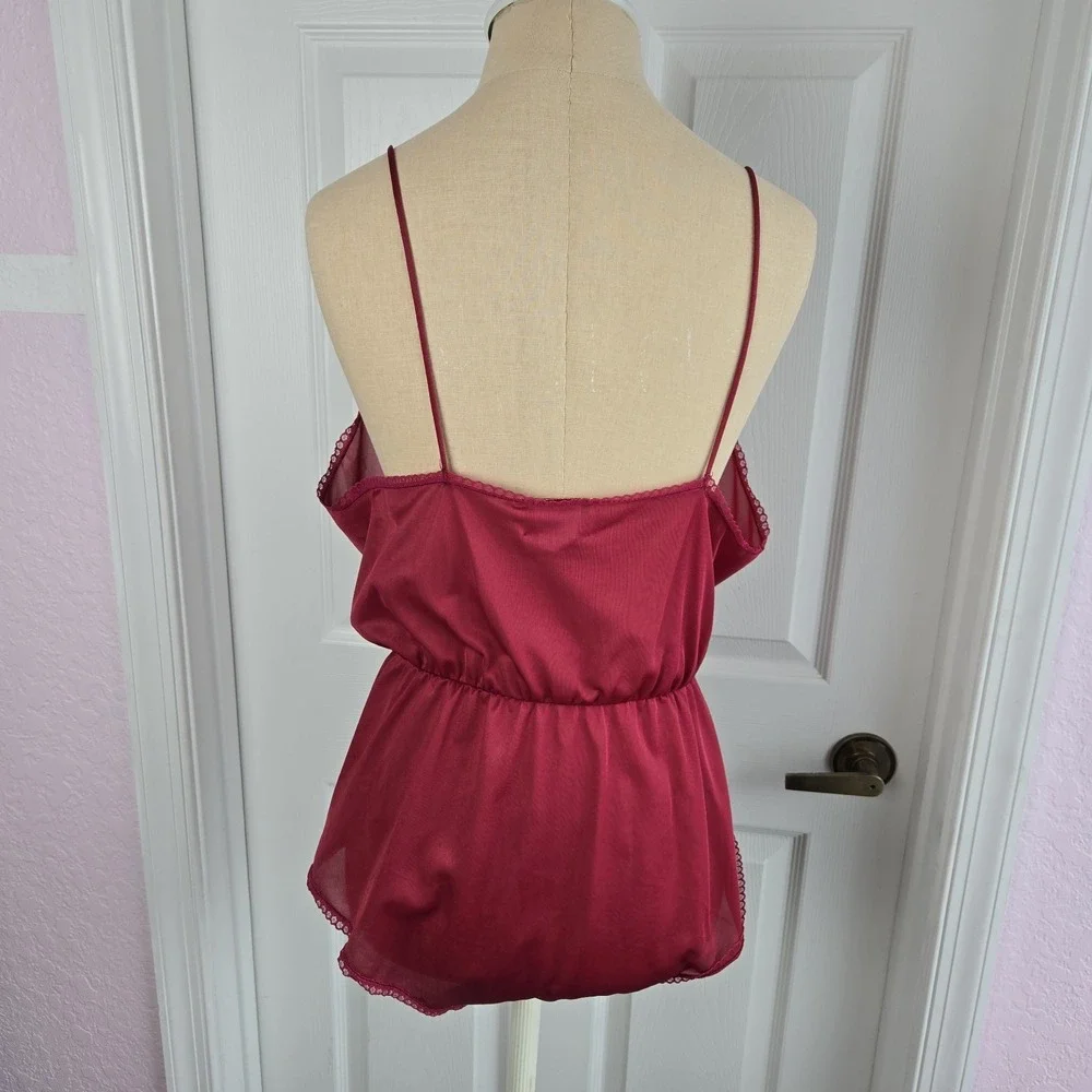 Moodsetter Vintage Red Teddy  One Piece Size M Lingerie Snap Crotch Made‎ In USA